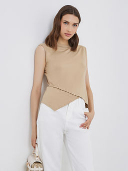 Styli - Beige Solid Polyester Regular Top
