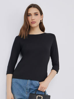 Styli - Black Solid Polyester Slim Top