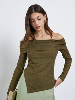 Styli - Olive Solid Polyester Regular Top