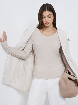 Styli - Beige Solid Polyester Blend Regular Top