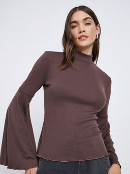 Styli - Brown Solid Polyester Fitted Top