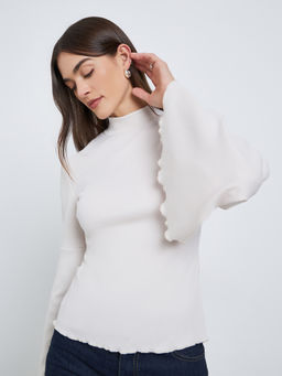 Styli - Off White Solid Polyester Fitted Top