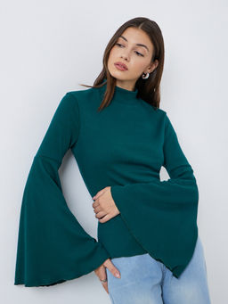 Styli - Teal Solid Polyester Fitted Top