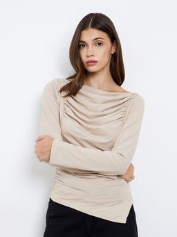 Styli - Khaki Solid Polyester Regular Top