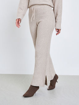 Styli - Beige Textured Knitted Wide Trouser