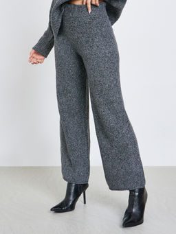 Styli - Charcoal Textured Knitted Wide Trouser