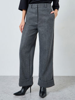 Styli - Charcoal Solid Woven Straight Trouser