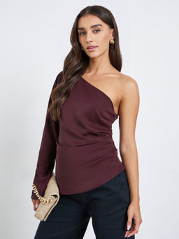 Styli - Burgundy Solid Polyester Regular Top