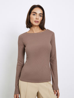 Styli - Taupe Solid Polyester Regular Top