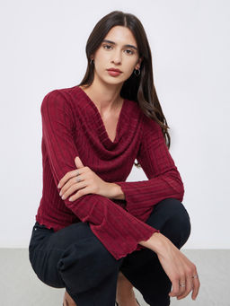 Styli - Red Solid Polyester Regular Top