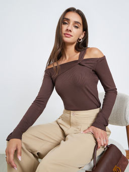 Styli - Brown Solid Polyester Regular Top