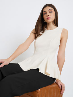 Styli - Cream Solid Polyester Regular Top
