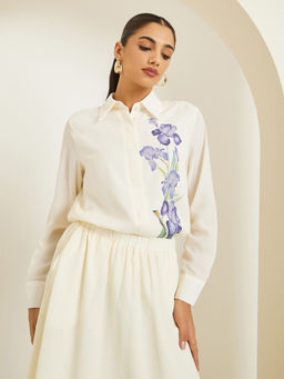 Styli - Off White Floral Polyester Regular Shirt