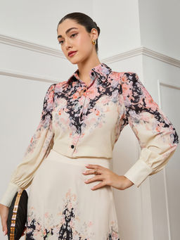 Styli - Off White Floral Polyester Regular Shirt