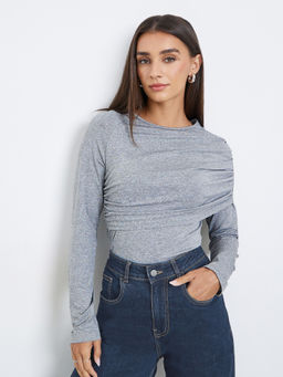 Styli - Grey Solid Polyester Slim Top