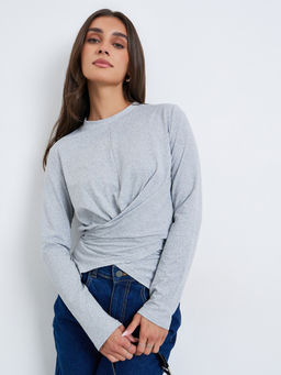 Styli - Grey Solid Polyester Regular Top