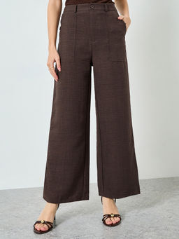 Styli - Brown Solid Woven Wide Trouser