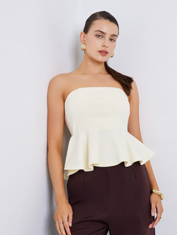 Styli - Off White Solid Polyester Regular Top