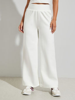 Styli - Off White Solid Knitted Wide Trackpant