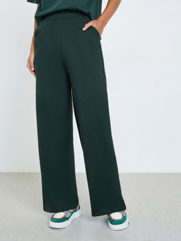 Styli - Green Solid Knitted Wide Trackpant
