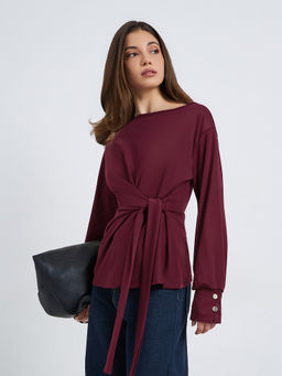 Styli - Burgundy Solid Polyester Regular Top