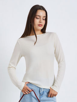 Styli - Cream Self Design Polyester Regular Top