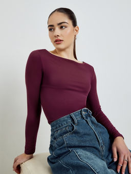 Styli - Burgundy Solid Polyester Regular Top