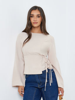 Styli - Beige Solid Polyester Regular Top