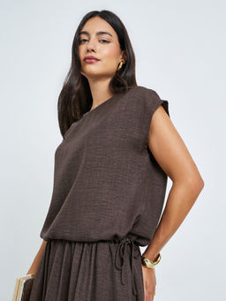 Styli - Brown Solid Polyester Regular Top