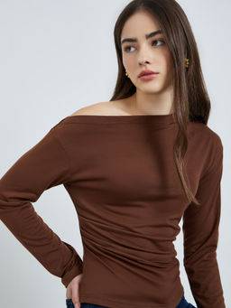 Styli - Brown Solid Polyester Slim Top