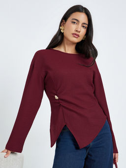 Styli - Burgundy Solid Polyester Regular Top