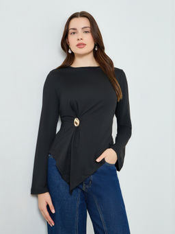 Styli - Black Solid Polyester Regular Top