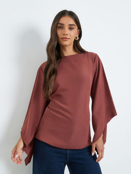 Styli - Brown Solid Polyester Regular Top