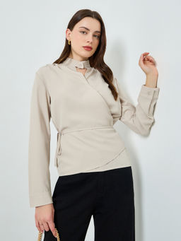 Styli - Khaki Solid Polyester Regular Top