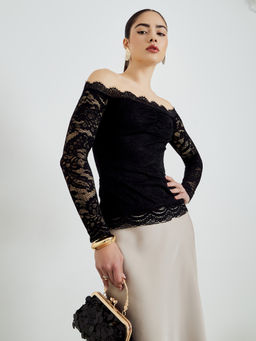Styli - Black Self Design Nylon Regular Top