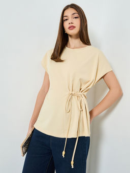 Styli - Beige Solid Polyester Regular Top