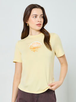 Styli - Yellow Graphic Polyester Regular T-Shirt