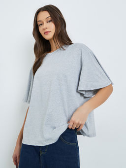 Styli - Grey Solid Polyester Oversized T-Shirt