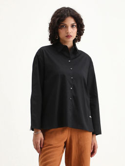 RAREISM - Black Solid Cotton Blend Regular Shirt