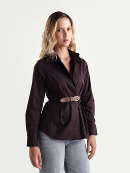 RAREISM - Brown Solid Cotton Blend Regular Shirt