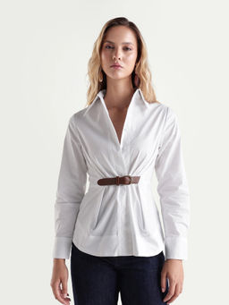 RAREISM - Off White Solid Cotton Blend Regular Shirt