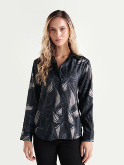 RAREISM - Black Printed Polyester Regular Shirt