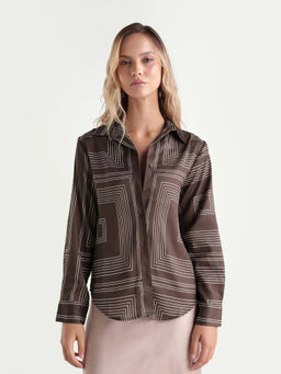 RAREISM - Brown Printed Polyester Regular Shirt