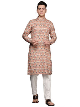 Manyavar - Mens Blended Viscose Printed Casual Kurta (Multi-Color)