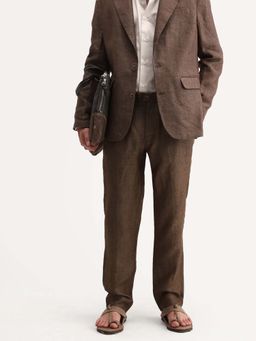 Rare Rabbit - Brown Linen Regular Fit Drawstring Trouser