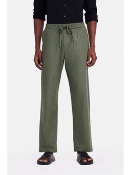 Snitch - Olive Solid Relaxed Fit Casual Trouser