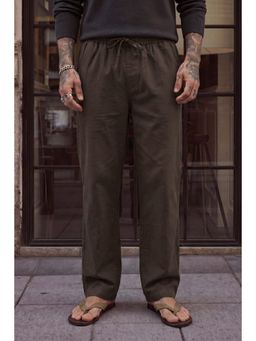 Snitch - Dark Brown Solid Relaxed Fit Casual Trouser