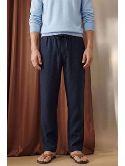 Snitch - Navy Blue Solid Relaxed Fit Casual Trouser