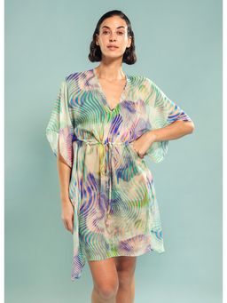 Trove Label - Multi-Color Love V-Neck Illusory Waves Print Swim cover up