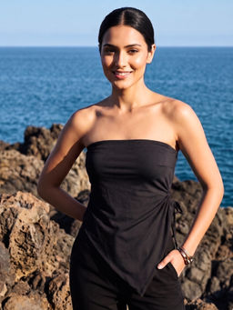 AOBA - Women Black Solid/Plain Polyester Blend Top